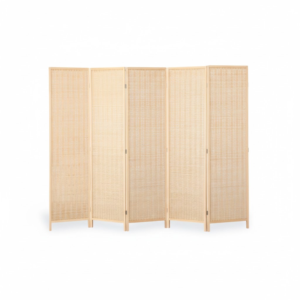 ฉากกั้นห้อง 5 บานพับ ELIFE ขนาด 150X250 ซม. สีไม้แท้ธรรมชาติ_5