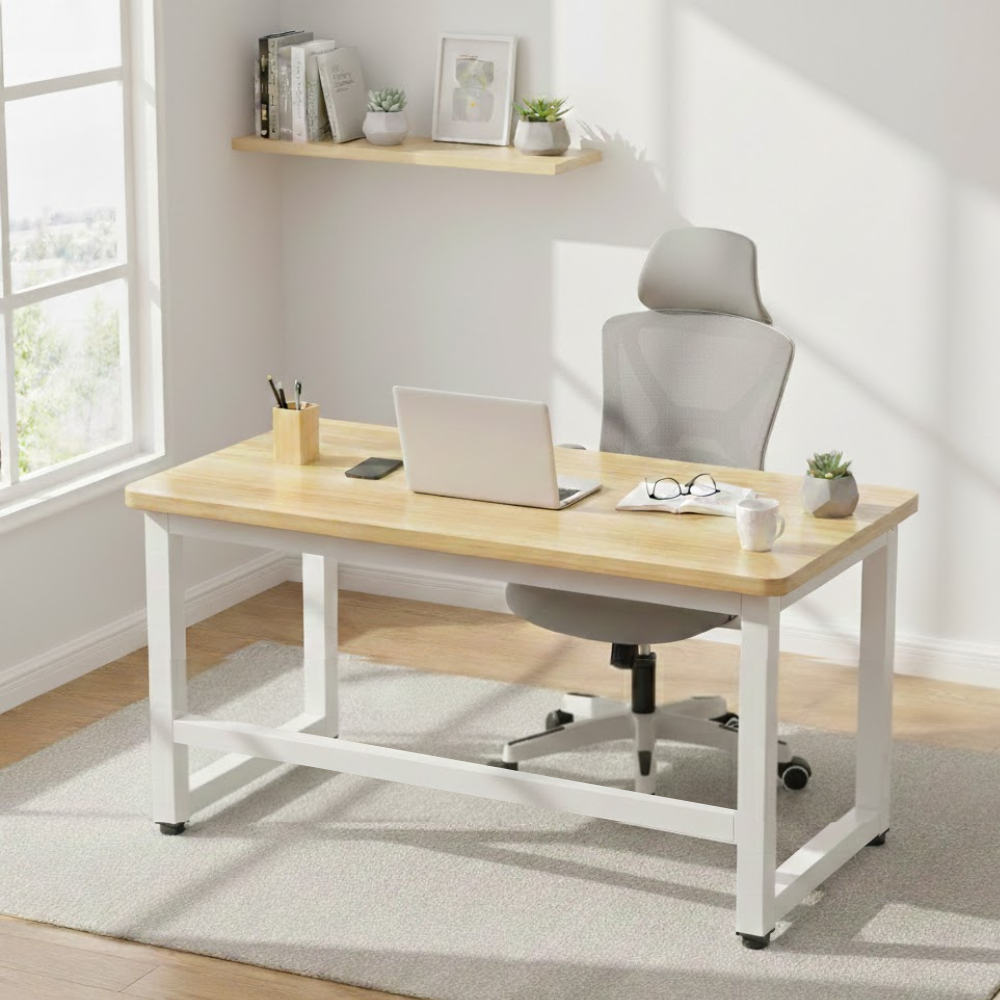 โต๊ะทำงาน ELIFE 80 ซม. สีขาวท็อปลายไม้_8