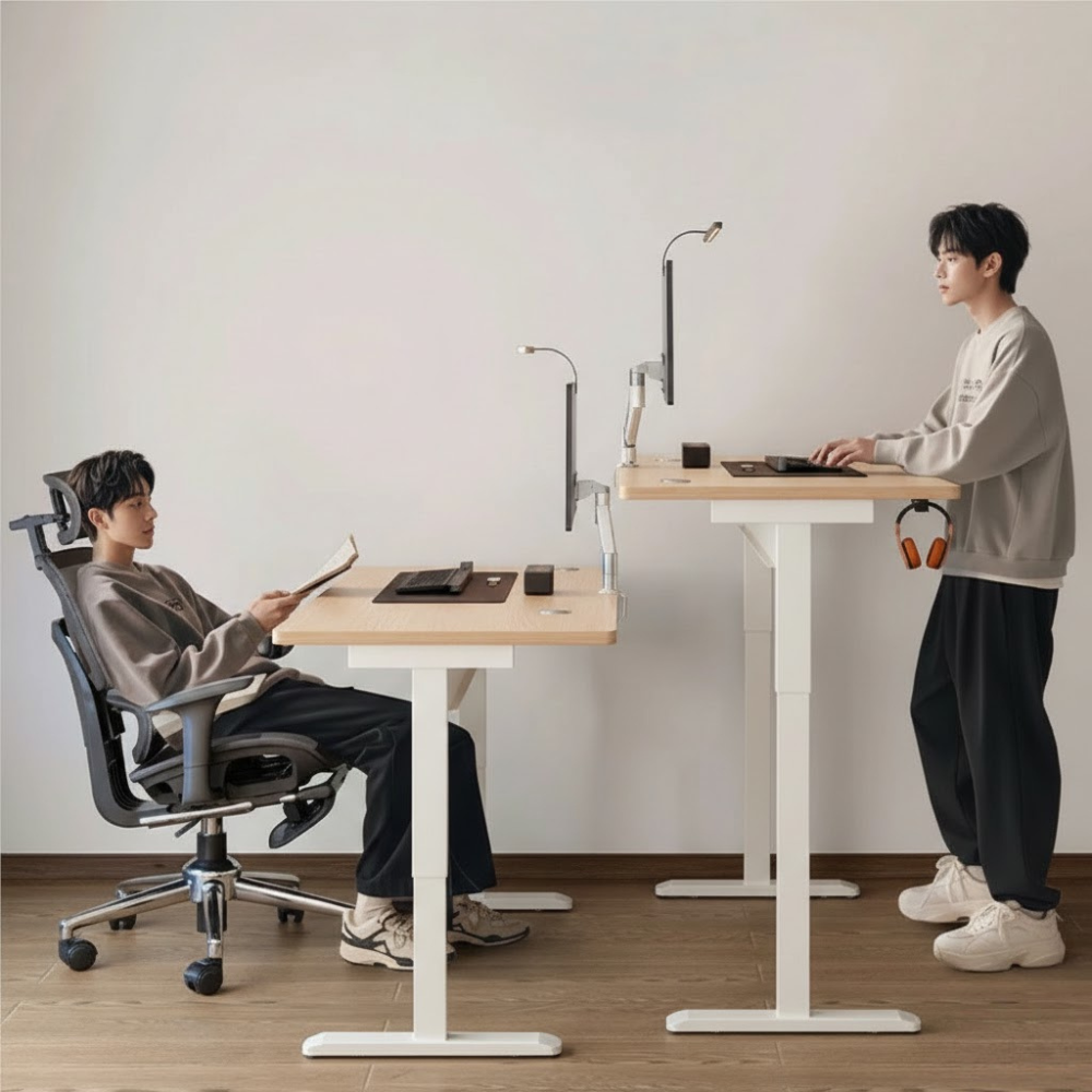 โต๊ะปรับระดับไฟฟ้า ELIFE 120 ซม. สีไม้โอ๊ค/ขาว_6