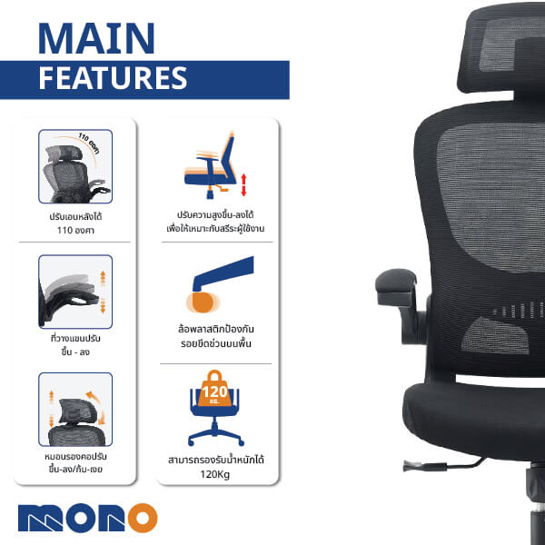 เก้าอี้ทำงานเพื่อสุขภาพ MONO FURNITURE รุ่น ADVANCE/H สีดำ