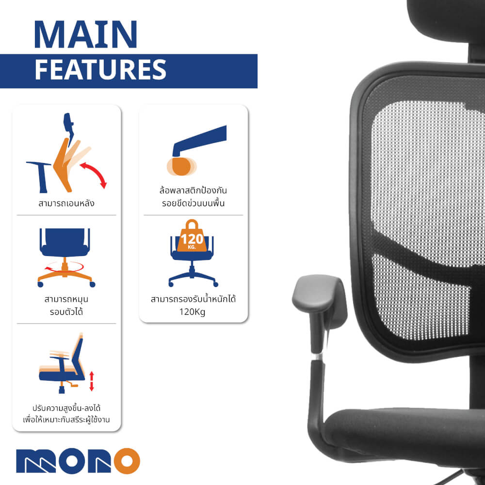 เก้าอี้สำนักงาน MONO FURNITURE รุ่น JO02/HS สีเขียว_3