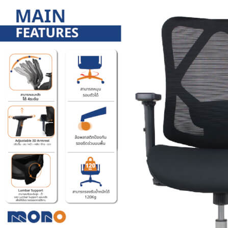 เก้าอี้ทำงานเพื่อสุขภาพ MONO FURNITURE รุ่น ARCTIC/M ผ้าตาข่าย/สีดำ_3