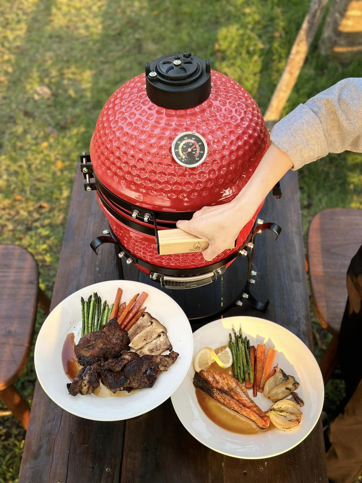 เตาถ่านบาร์บีคิว KINGBE KAMADO 13 นิ้ว สีแดง_10