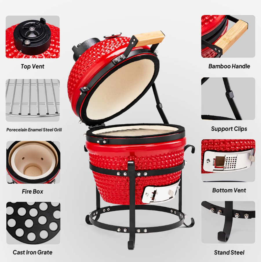 เตาถ่านบาร์บีคิว KINGBE KAMADO 13 นิ้ว สีแดง_7