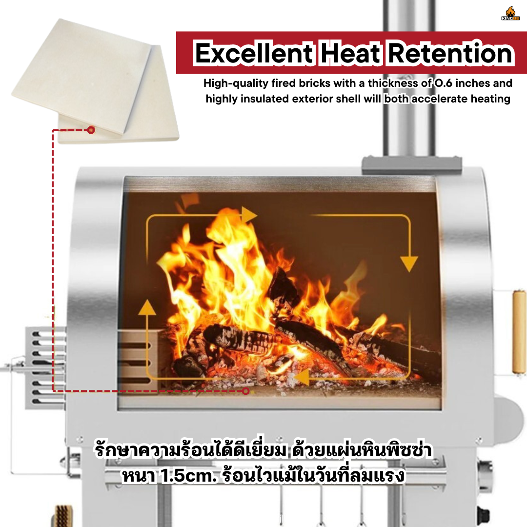 เตาอบพิซซ่า 2 เชื้อเพลิง KINGBE รุ่น PRO MONTE DUAL FUEL - ขนาด 82CM._8