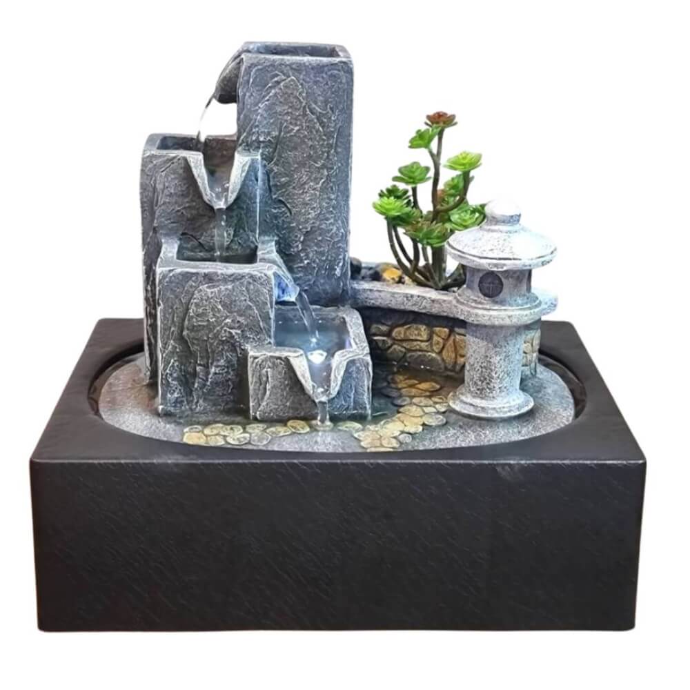 น้ำพุตั้งโต๊ะเสริมฮวงจุ้ย EAKGIFT รุ่นA1201139 มีต้นไม้ปลอมแถมให้ น้ำตกจำลองฮวงจุ้ยมงคล_0