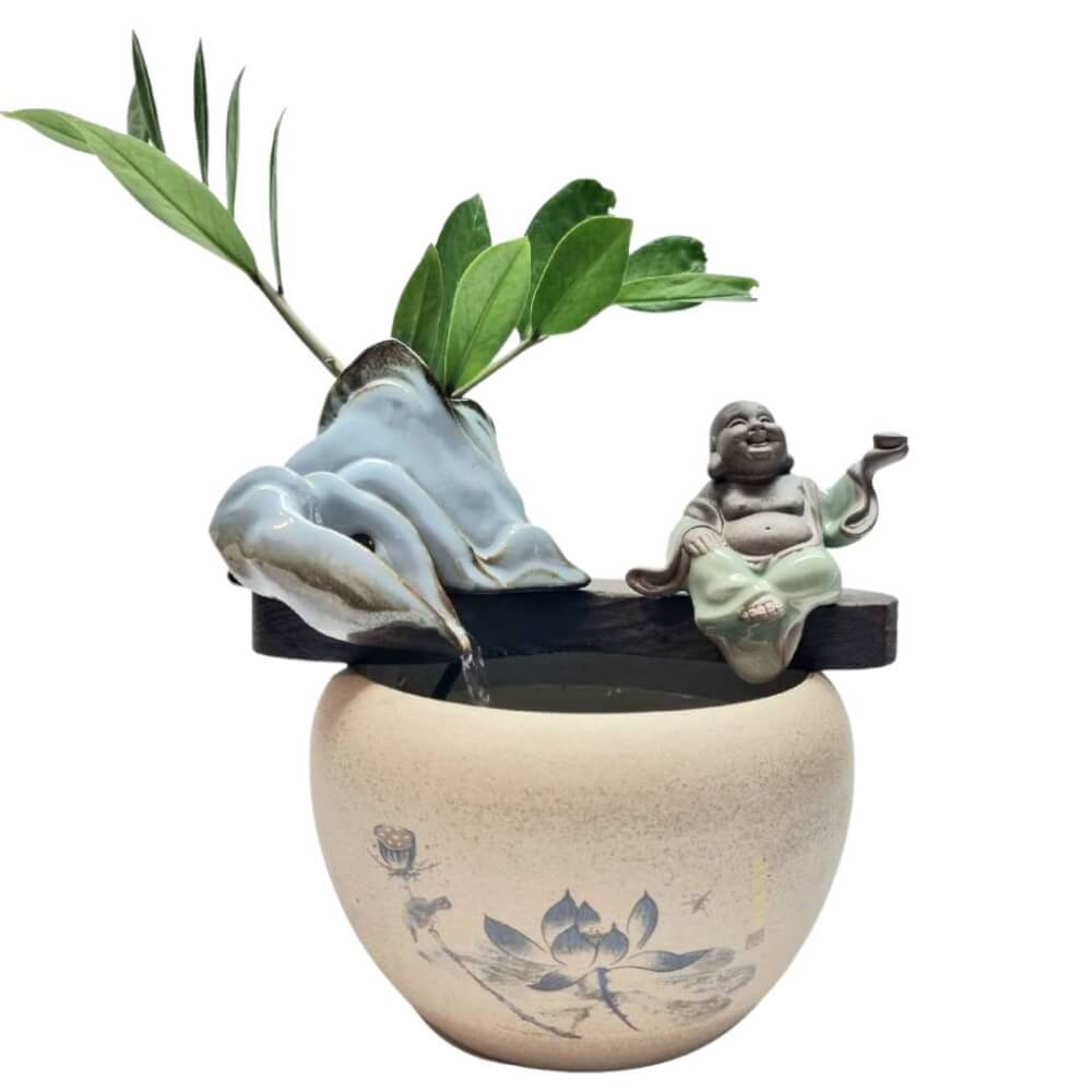 น้ำล้นตั้งโต๊ะ EAKGIFT รุ่นสังกัจจายน์มือถือก้อนทองเนื้อเซรามิกA00234 งานสวยเรียบหรูเสริมฮวงจุ้ย