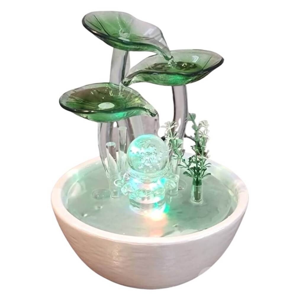 น้ำพุตั้งโต๊ะเสริมฮวงจุ้ย EAKGIFT รุ่น99031G สไตล์โมเดิร์นใบแก้วสีเขียวมรกต_7