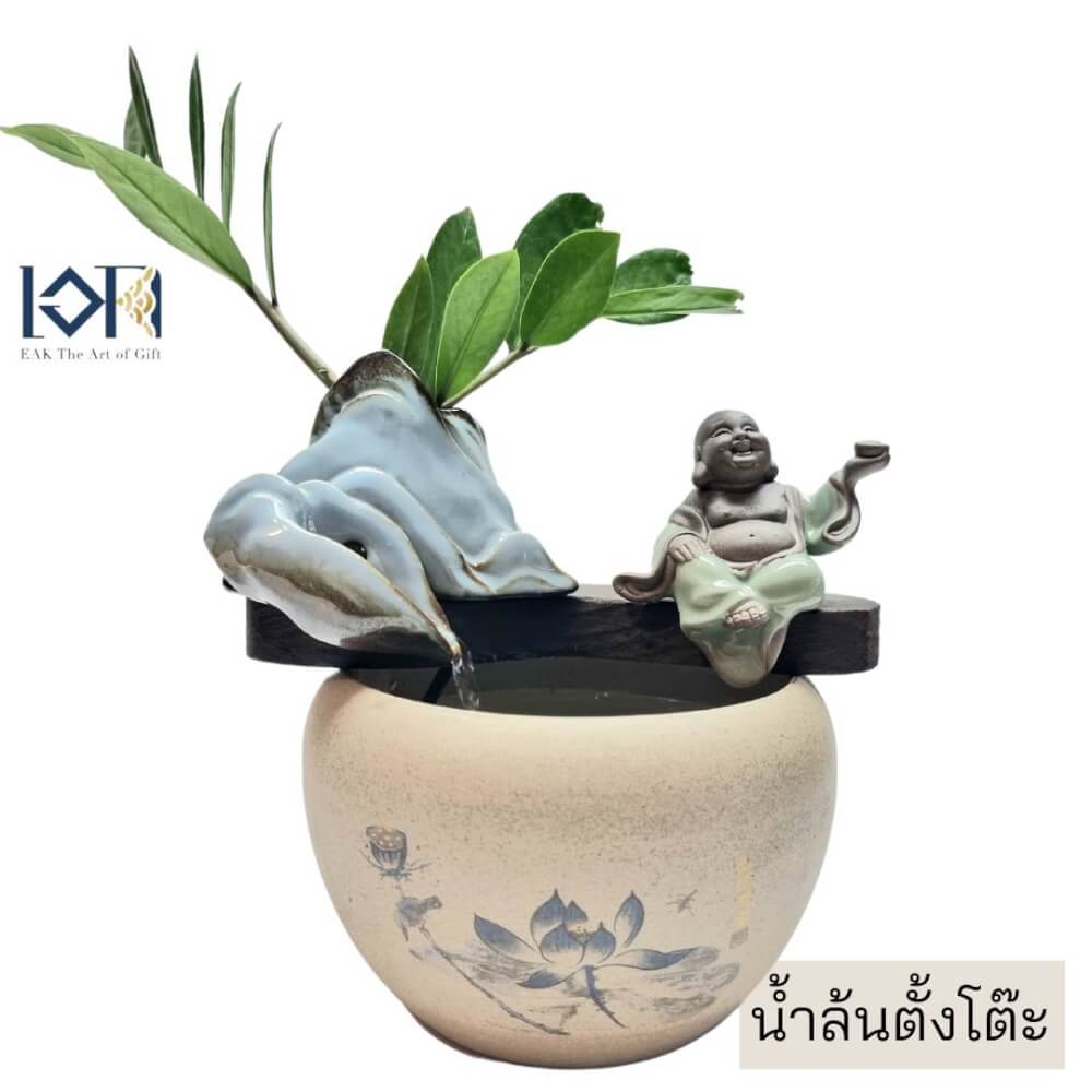 น้ำล้นตั้งโต๊ะ EAKGIFT รุ่นสังกัจจายน์มือถือก้อนทองเนื้อเซรามิกA00234 งานสวยเรียบหรูเสริมฮวงจุ้ย