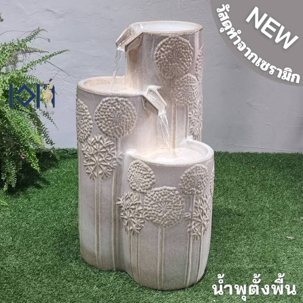 น้ำพุตั้งพื้นเสริมฮวงจุ้ย EAKGIFT รุ่นMZ159518A สไตล์โมเดิร์น วัสดุเซรามิก สีขาวงาช้าง