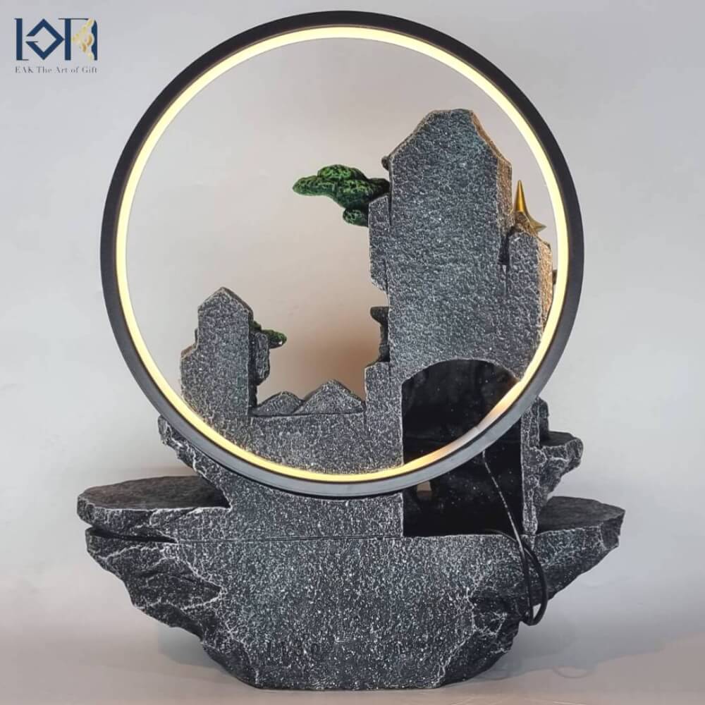 น้ำพุตั้งโต๊ะ EAKGIFT รุ่น7130 สไตล์ธรรมชาติมีกังหังหมุน วงไฟ LED