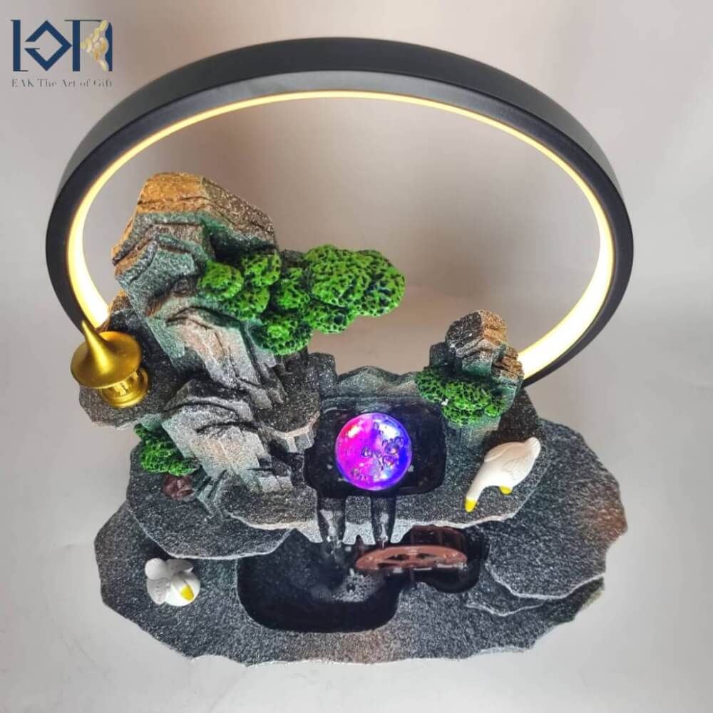 น้ำพุตั้งโต๊ะ EAKGIFT รุ่น7130 สไตล์ธรรมชาติมีกังหังหมุน วงไฟ LED