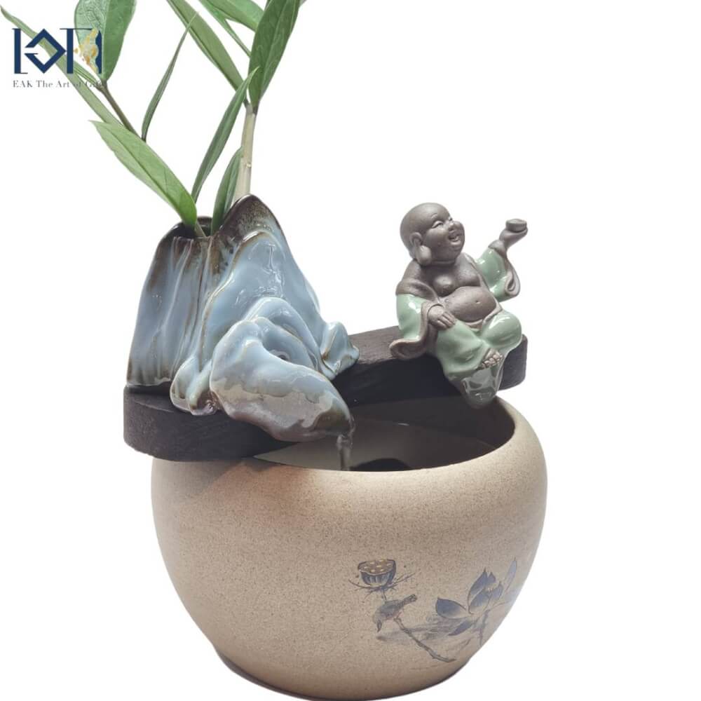 น้ำล้นตั้งโต๊ะ EAKGIFT รุ่นสังกัจจายน์มือถือก้อนทองเนื้อเซรามิกA00234 งานสวยเรียบหรูเสริมฮวงจุ้ย