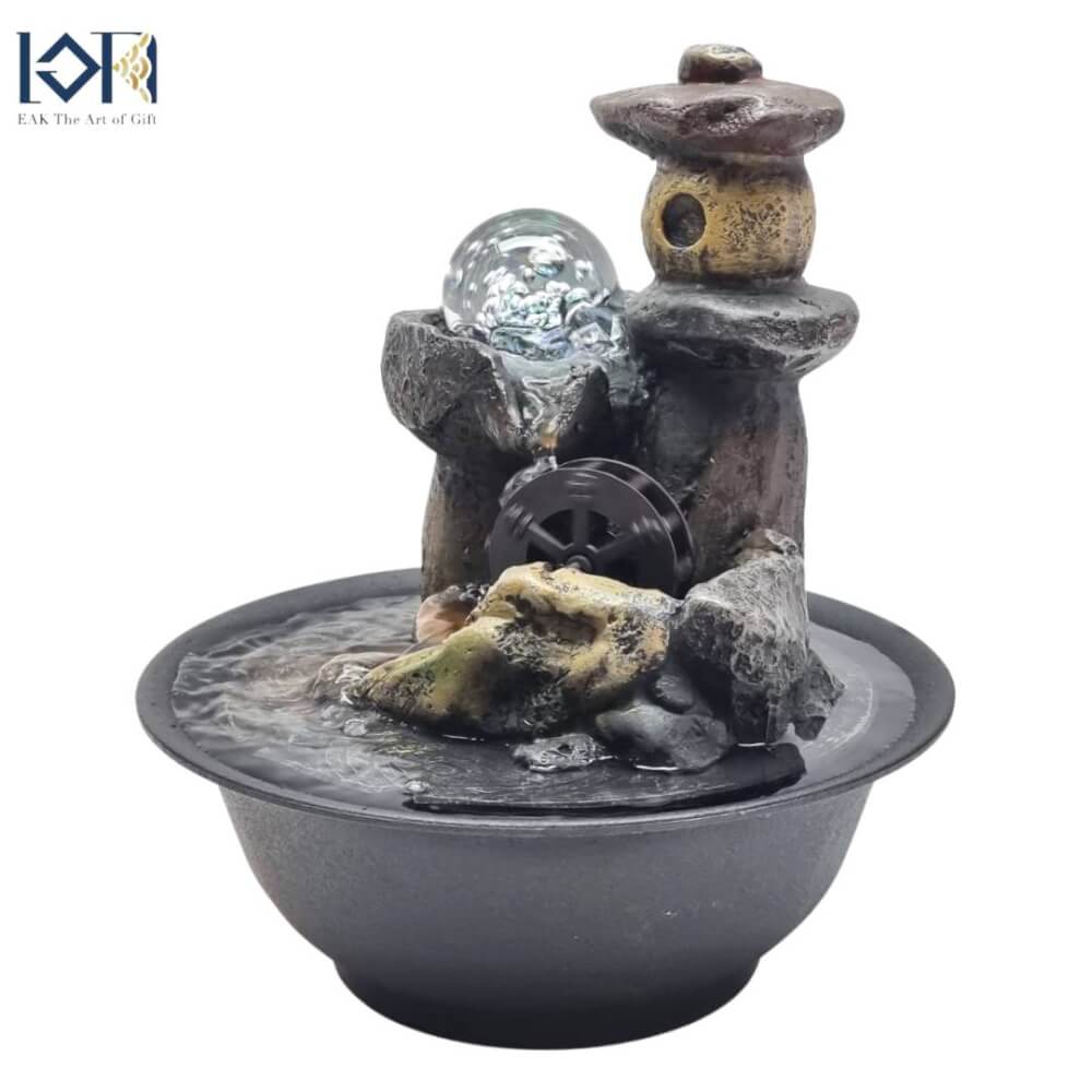 น้ำพุตั้งโต๊ะเสริมฮวงจุ้ย EAKGIFT รุ่น19096 สไตล์คลาสสิกมีกังหัน เรียกทรัพย์โชคลาภ
