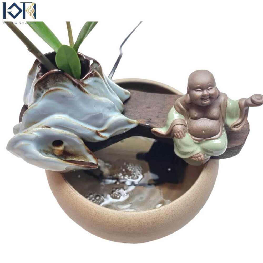 น้ำล้นตั้งโต๊ะ EAKGIFT รุ่นสังกัจจายน์มือถือก้อนทองเนื้อเซรามิกA00234 งานสวยเรียบหรูเสริมฮวงจุ้ย