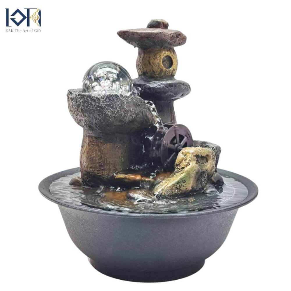 น้ำพุตั้งโต๊ะเสริมฮวงจุ้ย EAKGIFT รุ่น19096 สไตล์คลาสสิกมีกังหัน เรียกทรัพย์โชคลาภ