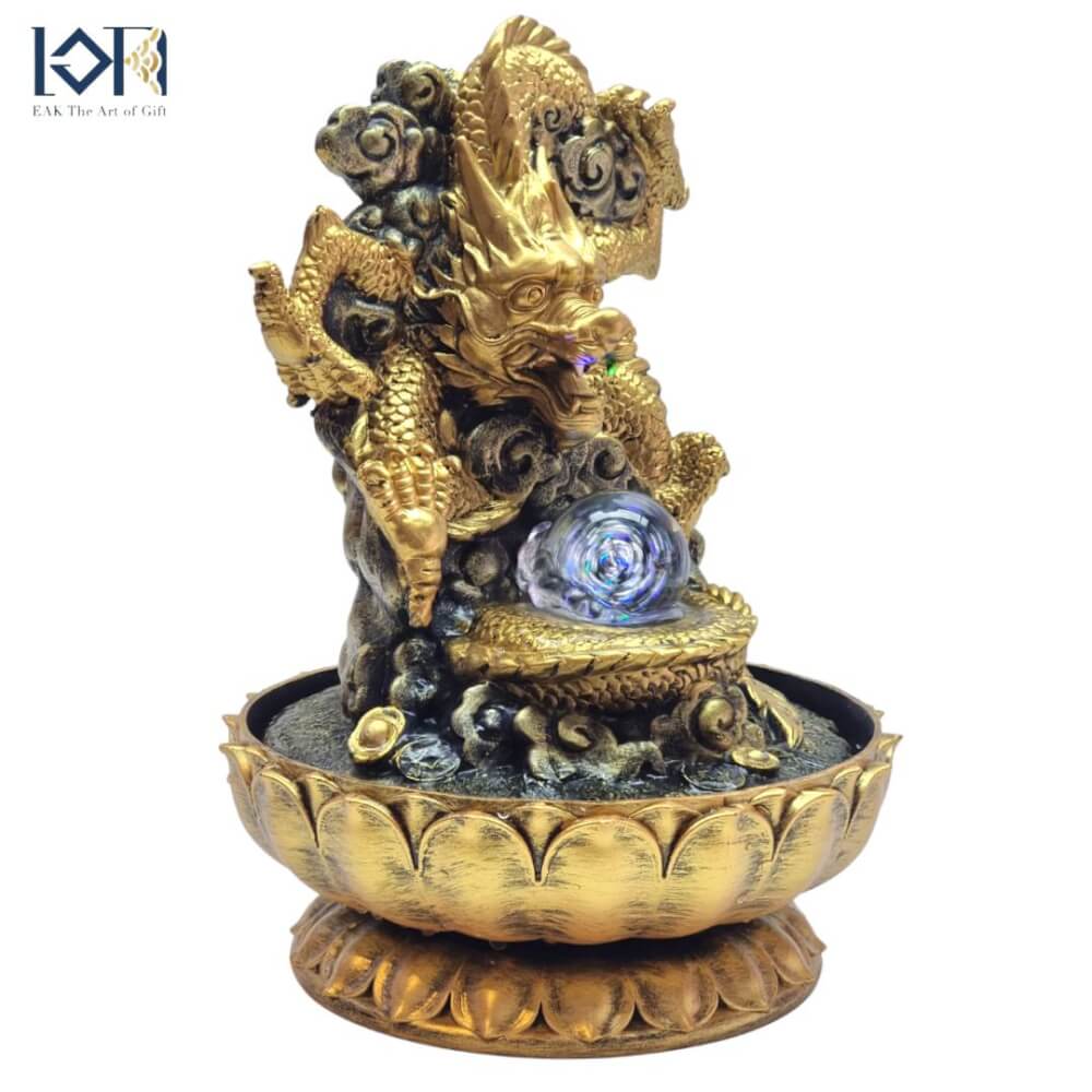 น้ำพุตั้งโต๊ะเสริมฮวงจุ้ย EAKGIFT รุ่น19001 สีทอง น้ำพุมังกรเสริมความยิ่งใหญ่บารมี