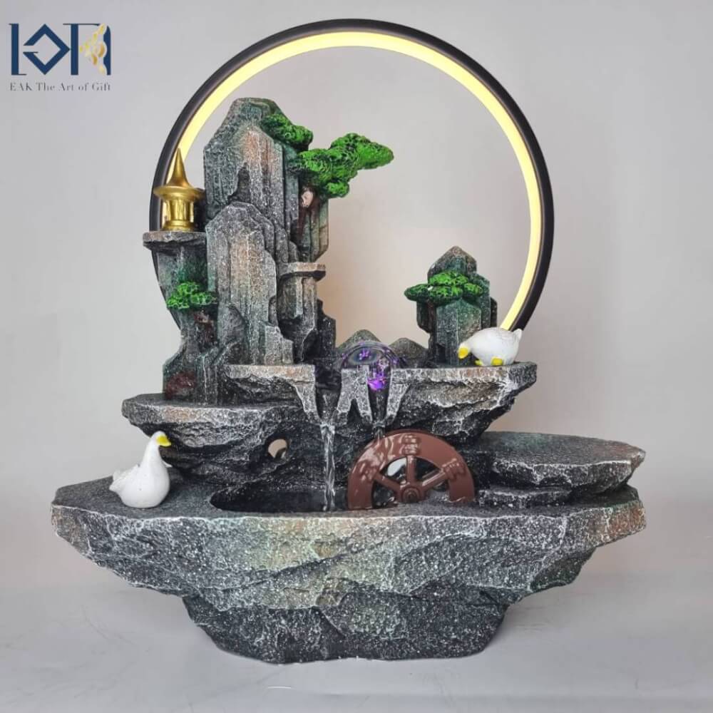 น้ำพุตั้งโต๊ะ EAKGIFT รุ่น7130 สไตล์ธรรมชาติมีกังหังหมุน วงไฟ LED
