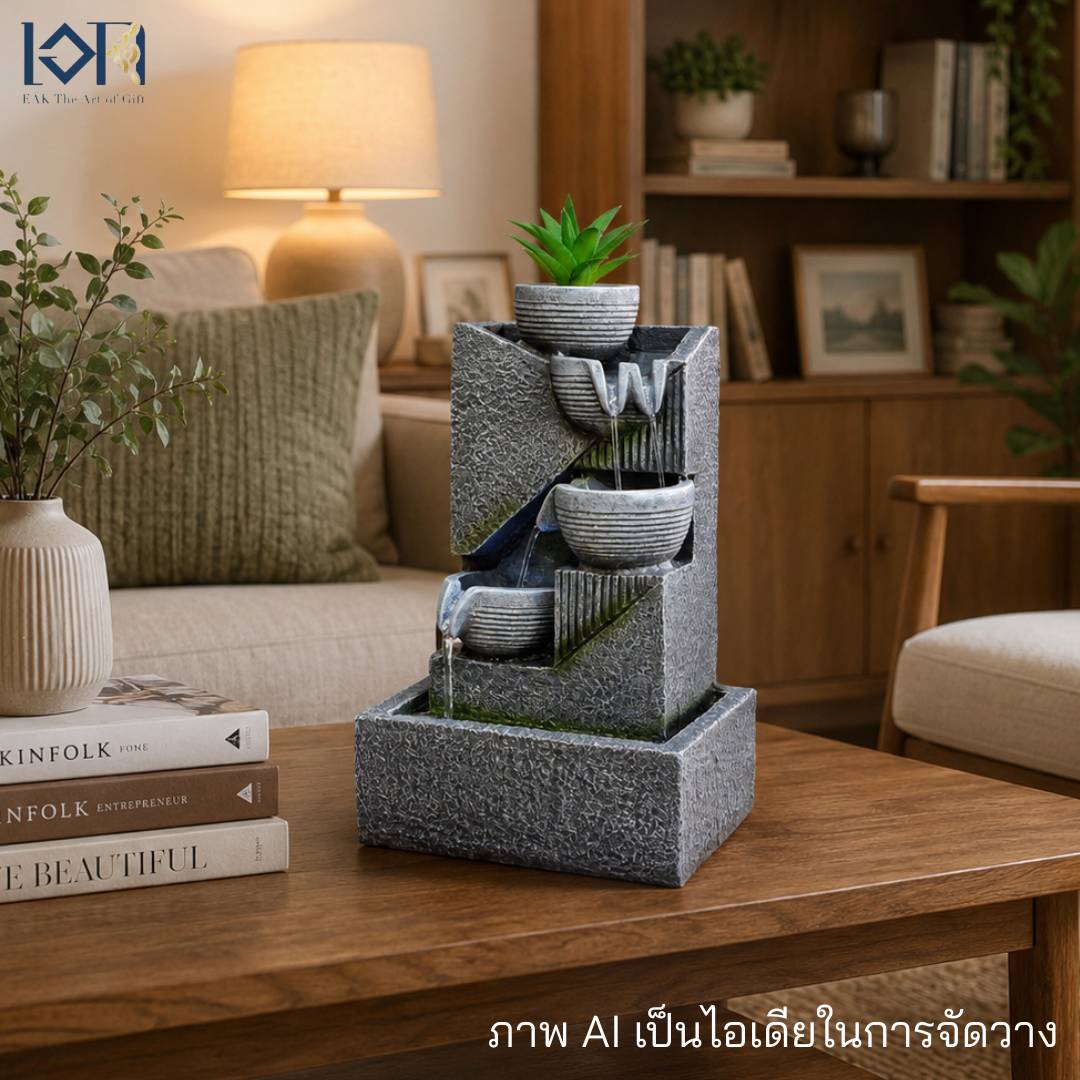 น้ำพุตั้งโต๊ะเสริมฮวงจุ้ย EAKGIFT รุ่น260130 น้ำล้นตกแต่งบ้านเพิ่มความสิริมงคล