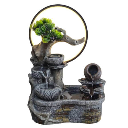 น้ำพุตั้งโต๊ะเสริมฮวงจุ้ย EAKGIFT รุ่น26088 มีโม่เงินโม่ทองหมุน วงไฟLED_0