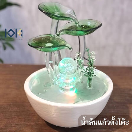 น้ำพุตั้งโต๊ะเสริมฮวงจุ้ย EAKGIFT รุ่น99031G สไตล์โมเดิร์นใบแก้วสีเขียวมรกต_1
