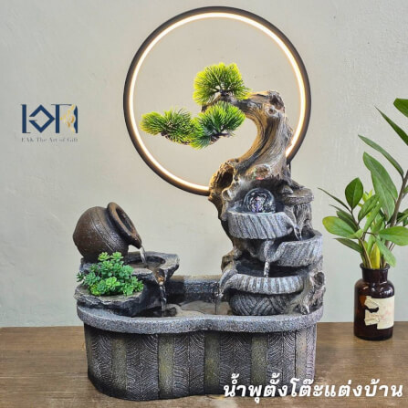 น้ำพุตั้งโต๊ะเสริมฮวงจุ้ย EAKGIFT รุ่น26098 สไตล์ธรรมชาติมีลูกแก้วหมุนและไฟLED_1