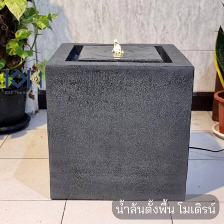 น้ำพุล้นเสริมฮวงจุ้ย EAKGIFT รุ่น2481สีเทาเข้ม สไตล์โมเดิร์น ทรงสี่เหลี่ยม_1