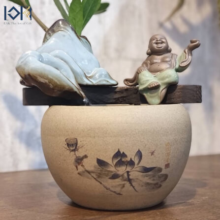 น้ำล้นตั้งโต๊ะ EAKGIFT รุ่นสังกัจจายน์มือถือก้อนทองเนื้อเซรามิกA00234 งานสวยเรียบหรูเสริมฮวงจุ้ย_4