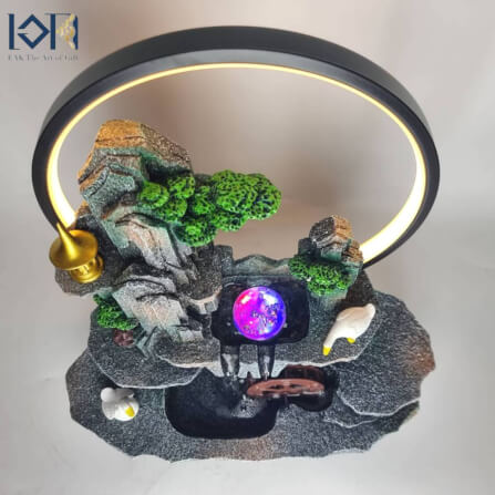 น้ำพุตั้งโต๊ะ EAKGIFT รุ่น7130 สไตล์ธรรมชาติมีกังหังหมุน วงไฟ LED_4