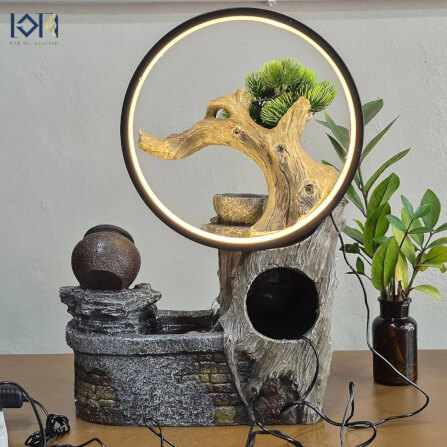 น้ำพุตั้งโต๊ะเสริมฮวงจุ้ย EAKGIFT รุ่น26088 มีโม่เงินโม่ทองหมุน วงไฟLED_4