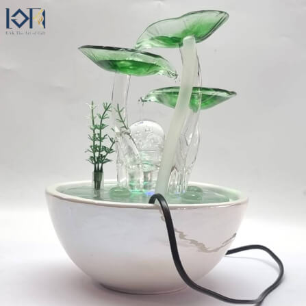 น้ำพุตั้งโต๊ะเสริมฮวงจุ้ย EAKGIFT รุ่น99031G สไตล์โมเดิร์นใบแก้วสีเขียวมรกต_5