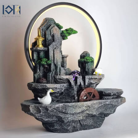 น้ำพุตั้งโต๊ะ EAKGIFT รุ่น7130 สไตล์ธรรมชาติมีกังหังหมุน วงไฟ LED_5