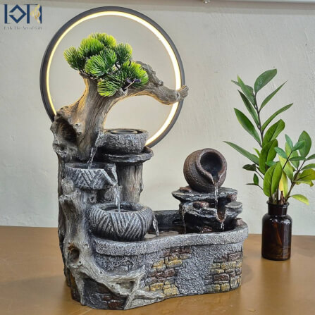 น้ำพุตั้งโต๊ะเสริมฮวงจุ้ย EAKGIFT รุ่น26088 มีโม่เงินโม่ทองหมุน วงไฟLED_5