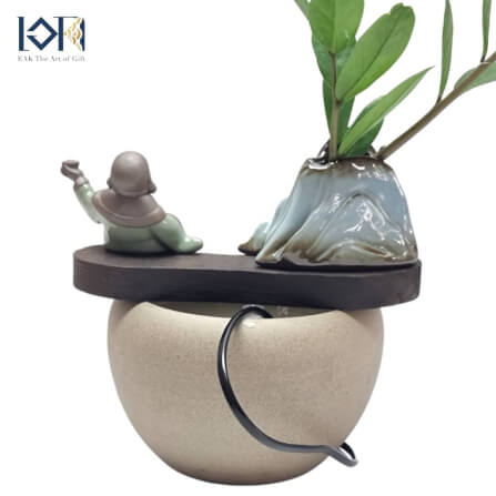 น้ำล้นตั้งโต๊ะ EAKGIFT รุ่นสังกัจจายน์มือถือก้อนทองเนื้อเซรามิกA00234 งานสวยเรียบหรูเสริมฮวงจุ้ย_6