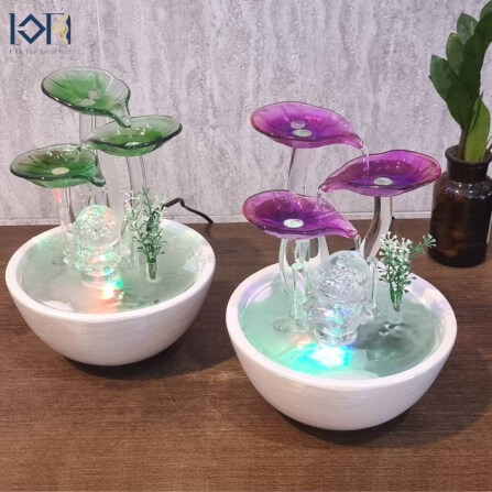 น้ำพุตั้งโต๊ะเสริมฮวงจุ้ย EAKGIFT รุ่น99031G สไตล์โมเดิร์นใบแก้วสีเขียวมรกต_6