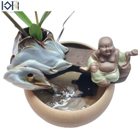 น้ำล้นตั้งโต๊ะ EAKGIFT รุ่นสังกัจจายน์มือถือก้อนทองเนื้อเซรามิกA00234 งานสวยเรียบหรูเสริมฮวงจุ้ย_7