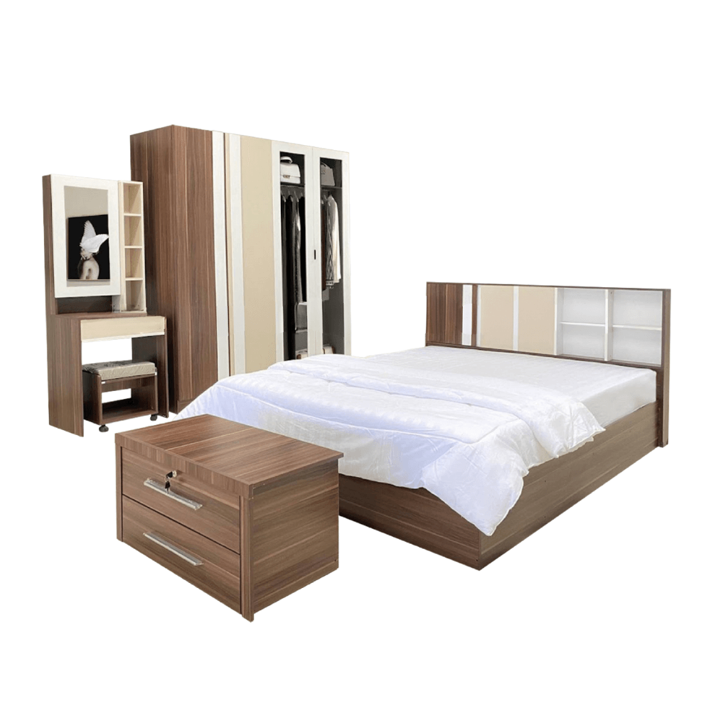 ชุดห้องนอน + ที่นอนสปริง 5 ฟุต WISDOM DESIGN FURNITURE รุ่น CITY PLUS วอลนัท_0