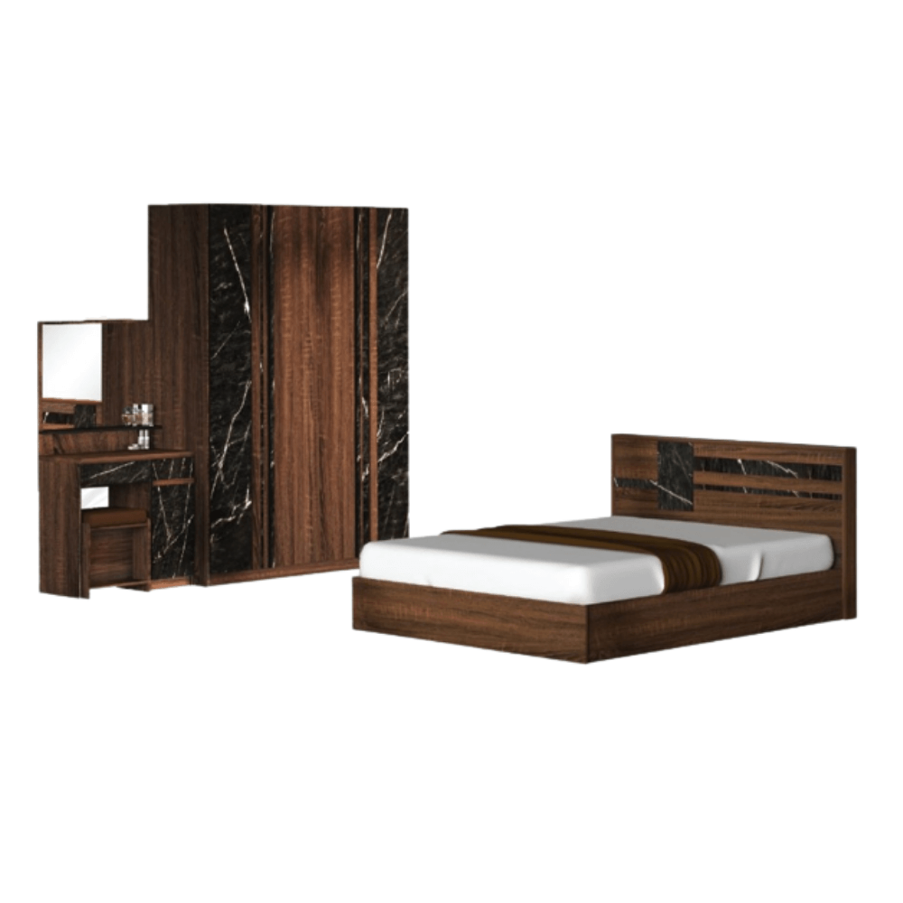 ชุดห้องนอน + ที่นอน 5 ฟุต WISDOM DESIGN FURNITURE รุ่น GALAXY EXTRA สี วอลนัท/หิน