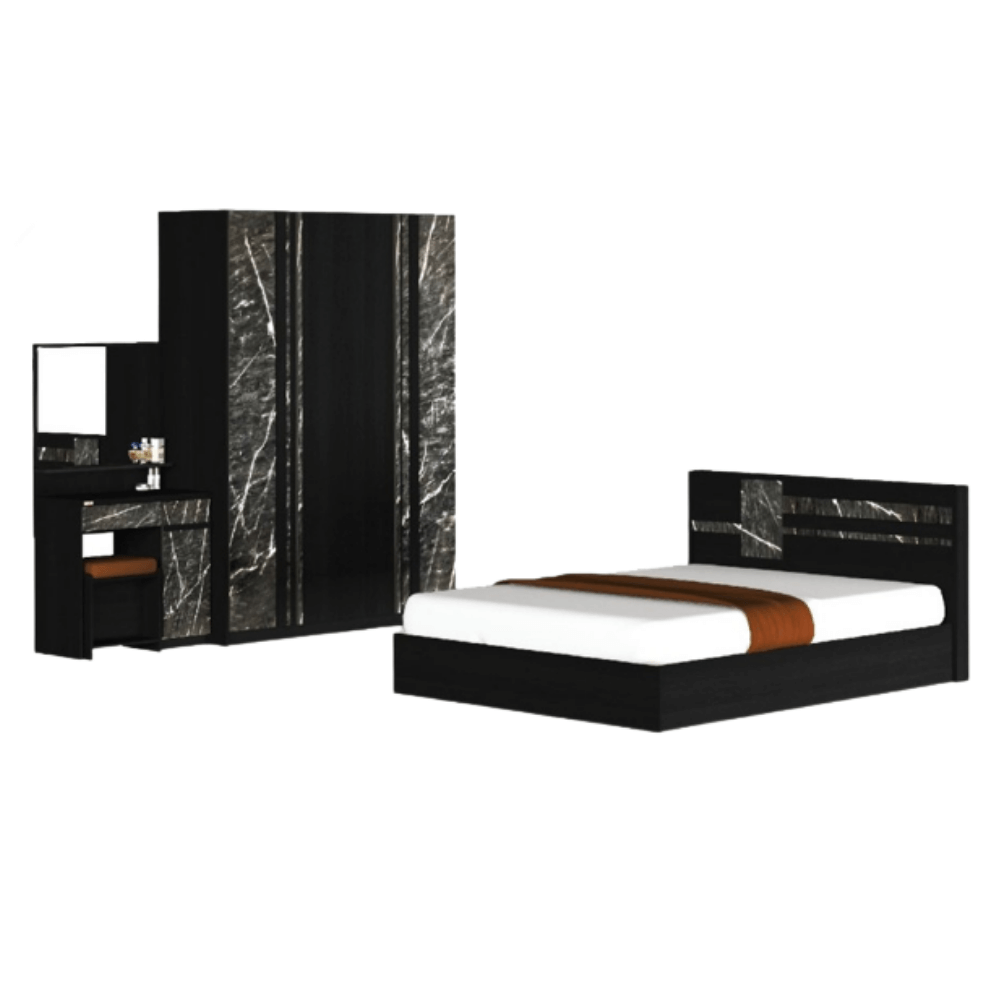 ชุดห้องนอน + ที่นอน 5 ฟุต WISDOM DESIGN FURNITURE รุ่น GALAXY EXTRA สี โอ๊ค/หิน