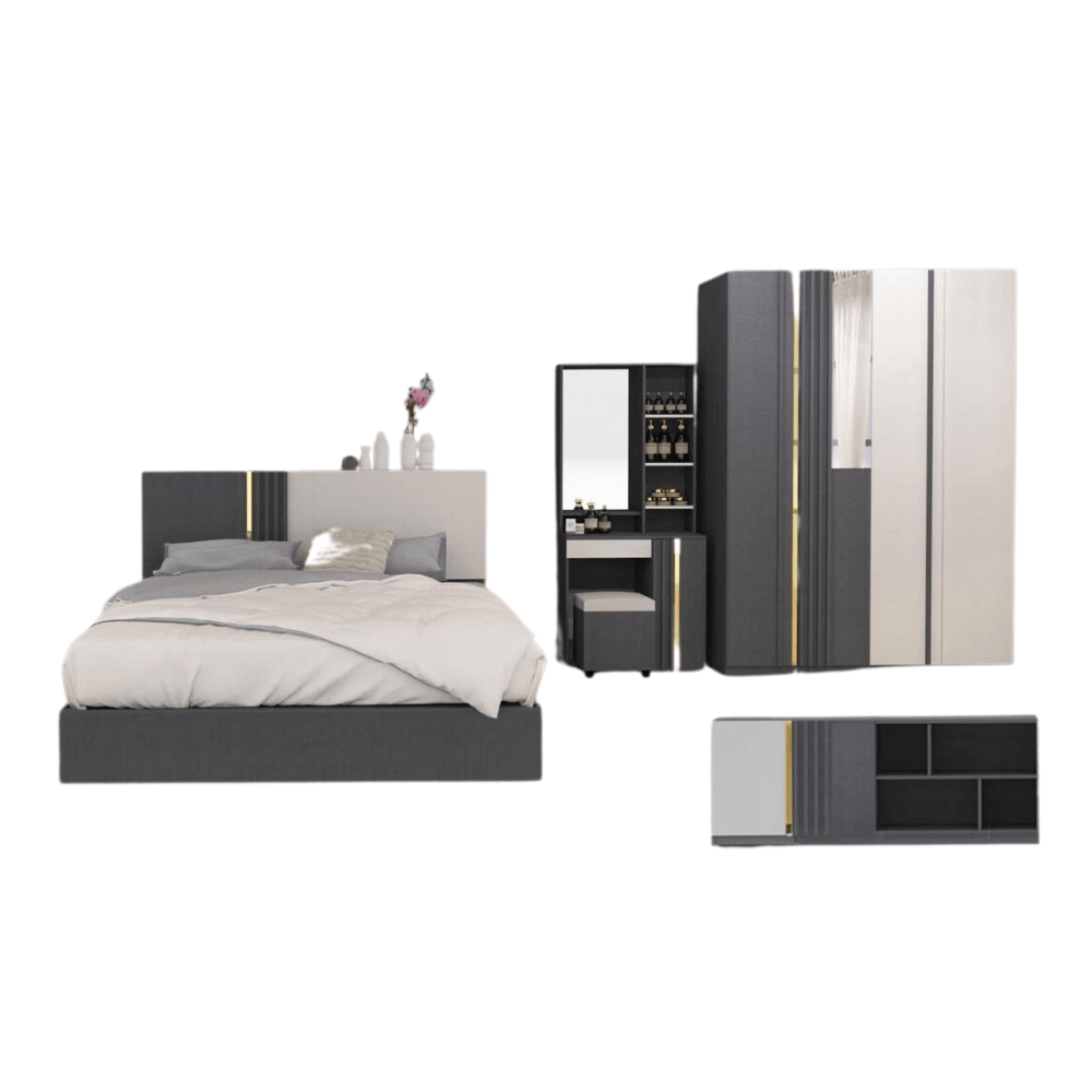 ชุดห้องนอน + ที่นอน 6 ฟุต WISDOM DESIGN FURNITURE รุ่น MARTIN สี เทา