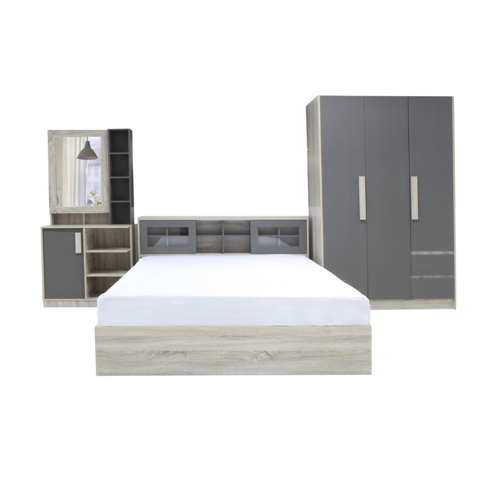 ชุดห้องนอน + ที่นอนสปริง 5 ฟุต WISDOM DESIGN FURNITURE รุ่น WISDOM สี โซลิค/ยีนส์_0
