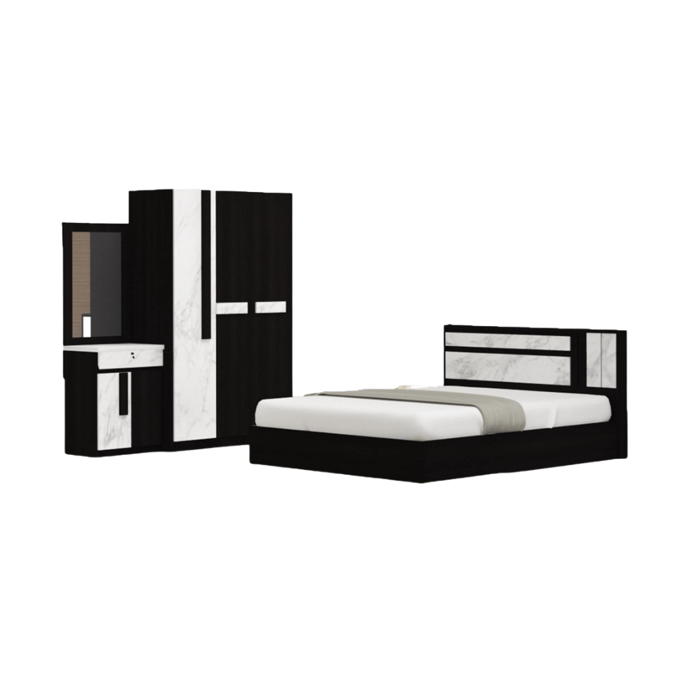 ชุดห้องนอน + ที่นอนสปริง 5 ฟุต WISDOM DESIGN FURNITURE รุ่น SWAN สี โอ๊ค/หินอ่อน_0