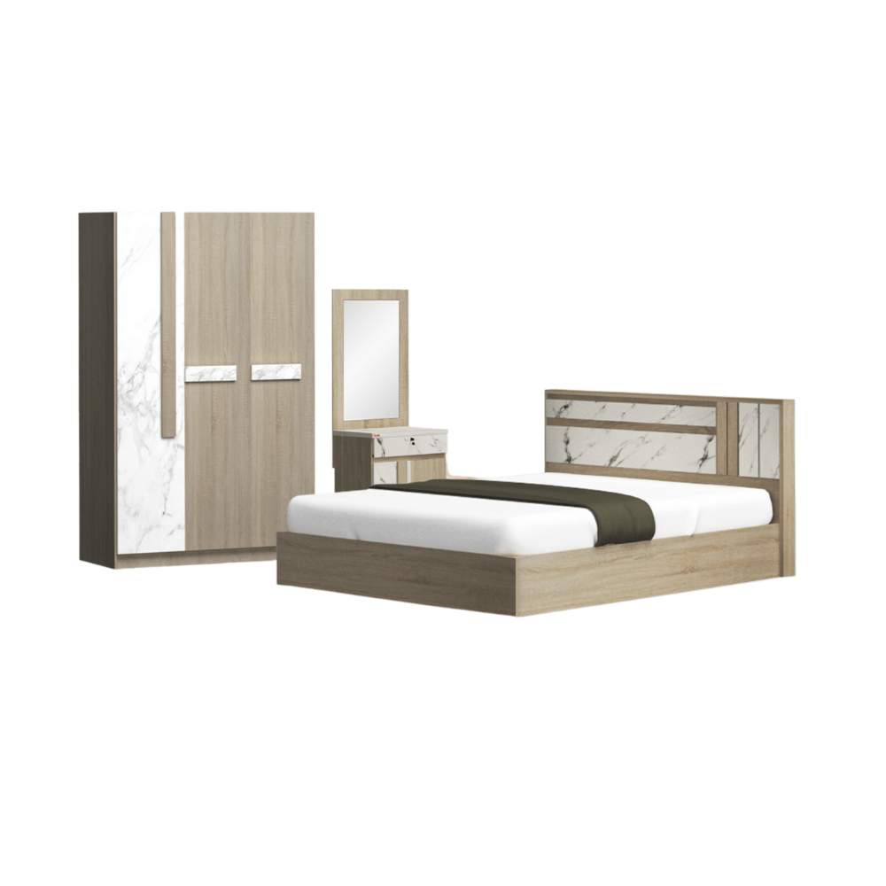 ชุดห้องนอน + ที่นอนสปริง 6 ฟุต WISDOM DESIGN FURNITURE รุ่น SWAN สี โซลิค/หินอ่อน_0