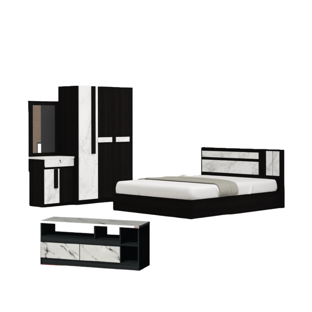 ชุดห้องนอน + ที่นอน PVC 5 ฟุต WISDOM DESIGN FURNITURE รุ่น SWAN PLUS สี โอ๊ค/หินอ่อน_0