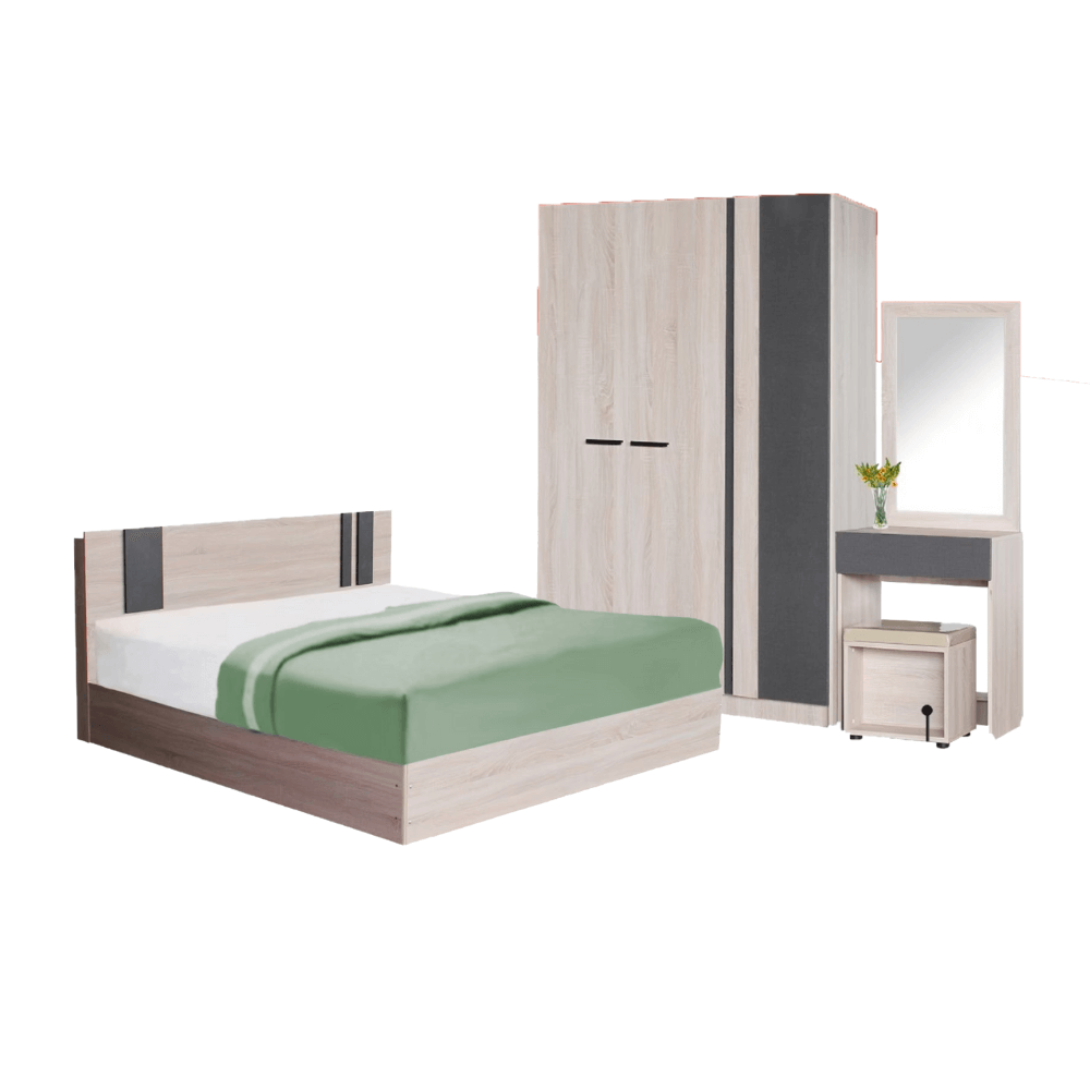 ชุดห้องนอน + ที่นอนสปริง 5 ฟุต WISDOM DESIGN FURNITURE รุ่น GLORY สี โซลิค/กราไฟท์_0