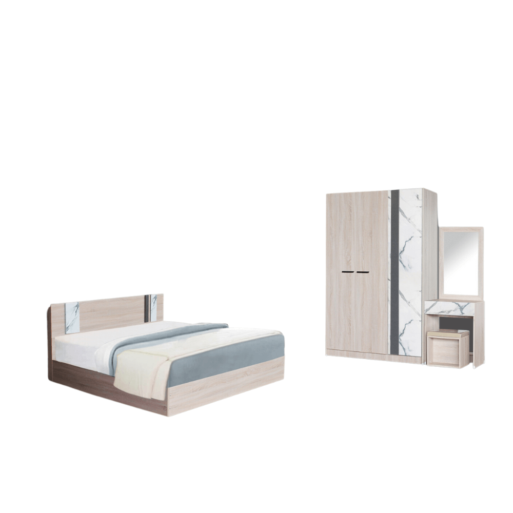 ชุดห้องนอน + ที่นอนสปริง 5 ฟุต WISDOM DESIGN FURNITURE รุ่น GLORY สี โซลิค/หินอ่อน_0
