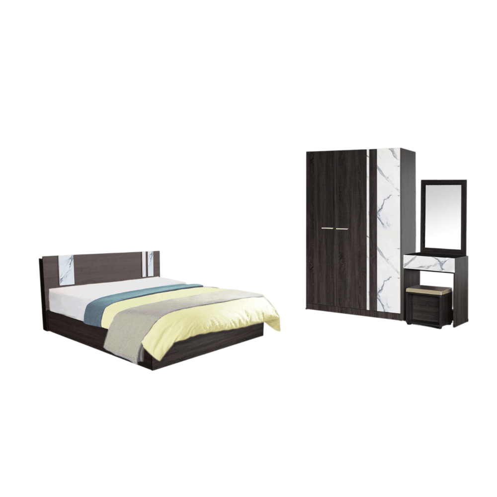 ชุดห้องนอน + ที่นอนสปริง 5 ฟุต WISDOM DESIGN FURNITURE รุ่น GLORY สี แอชบราวน์/หินอ่อน_0