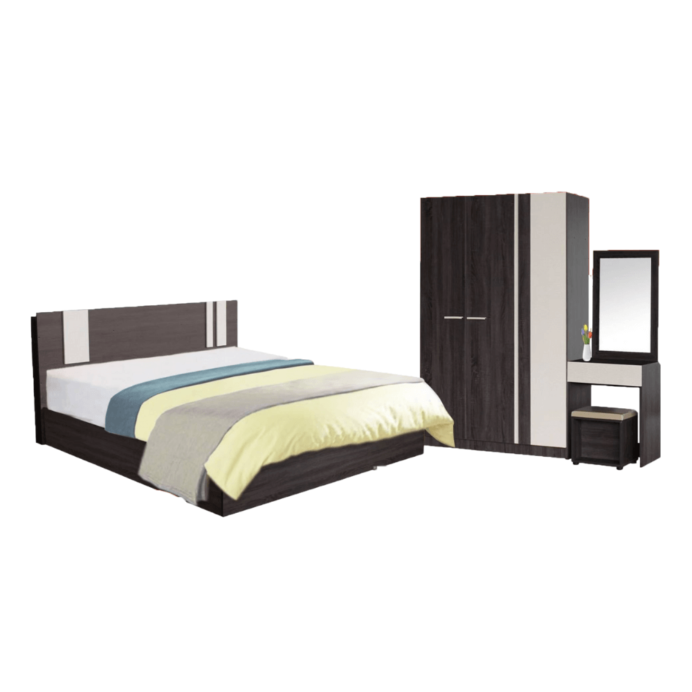 ชุดห้องนอน + ที่นอน PVC 5 ฟุต WISDOM DESIGN FURNITURE รุ่น GLORY สี แอชบราวน์/เบจ_0