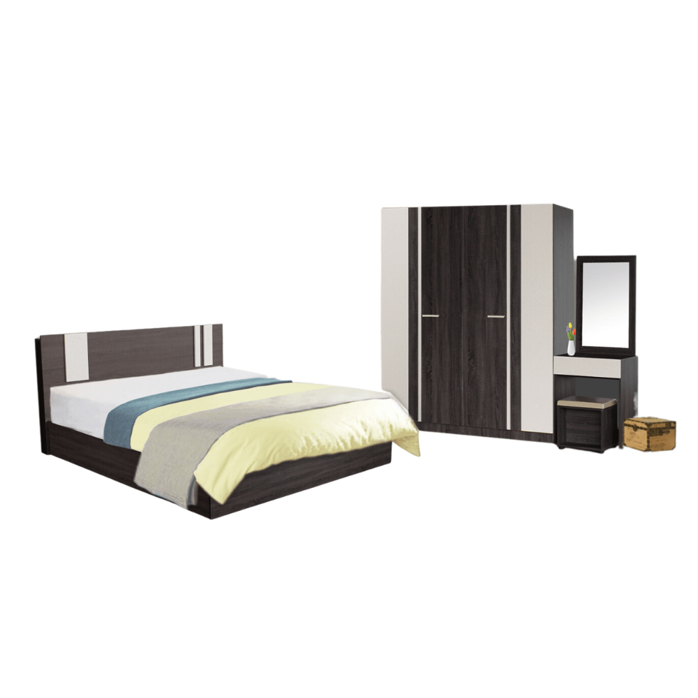 ชุดห้องนอน + ที่นอนสปริง 6 ฟุต WISDOM DESIGN FURNITURE รุ่น GLORY PLUS สี แอชบราวน์/เบจ_0