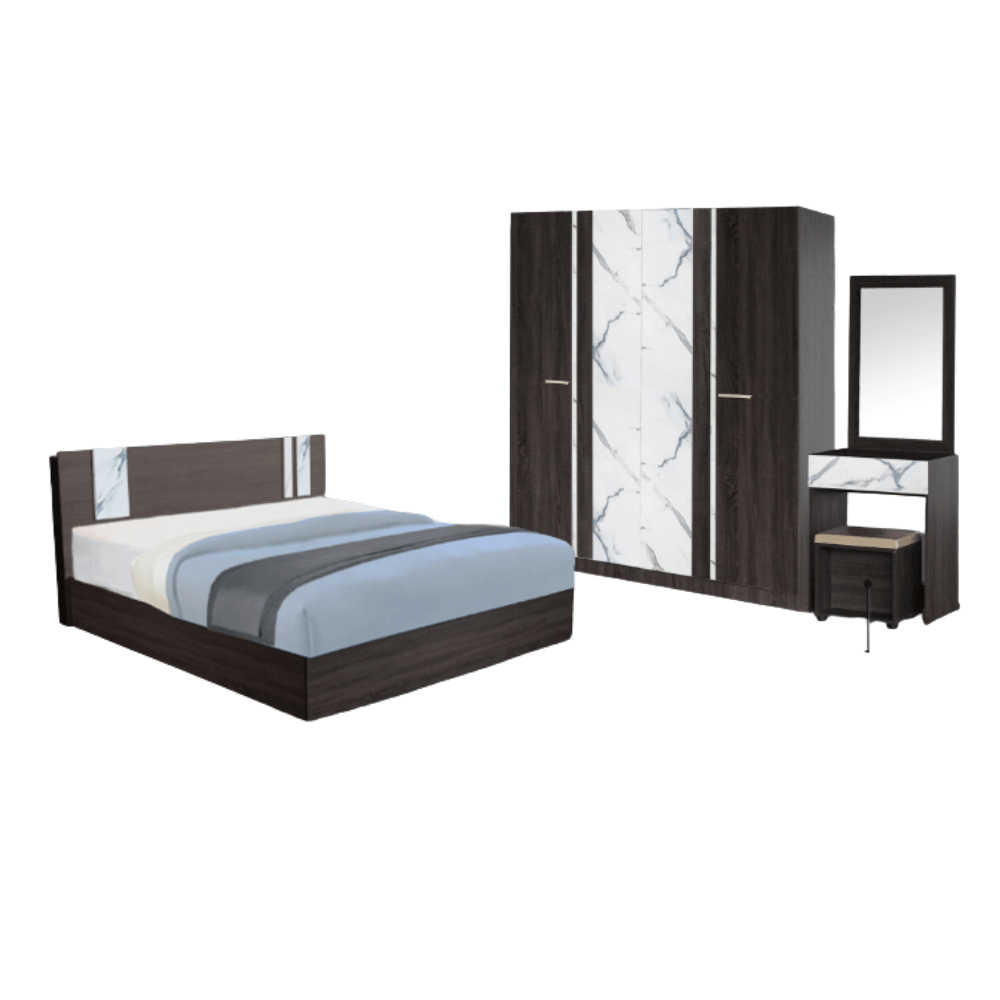 ชุดห้องนอน + ที่นอน PVC 6 ฟุต WISDOM DESIGN FURNITURE รุ่น GLORY PLUS สี แอชบราวน์/หินอ่อน_0